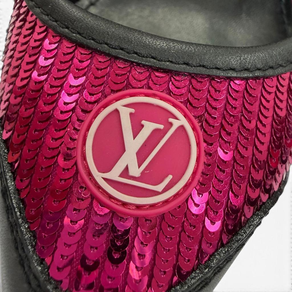 Ottime scarpe con tacco LOUIS VUITTON Sequin Logo Cerchio LV Pelle nera Donna 34 Usate