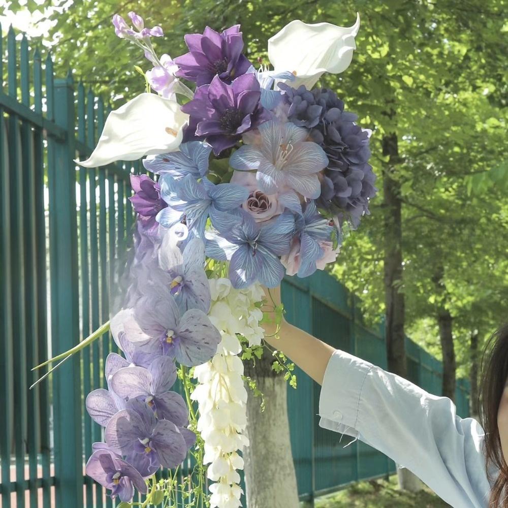 6 Forks Artificial Wisteria Flowers Purple Fake Flower String Wedding Decoration