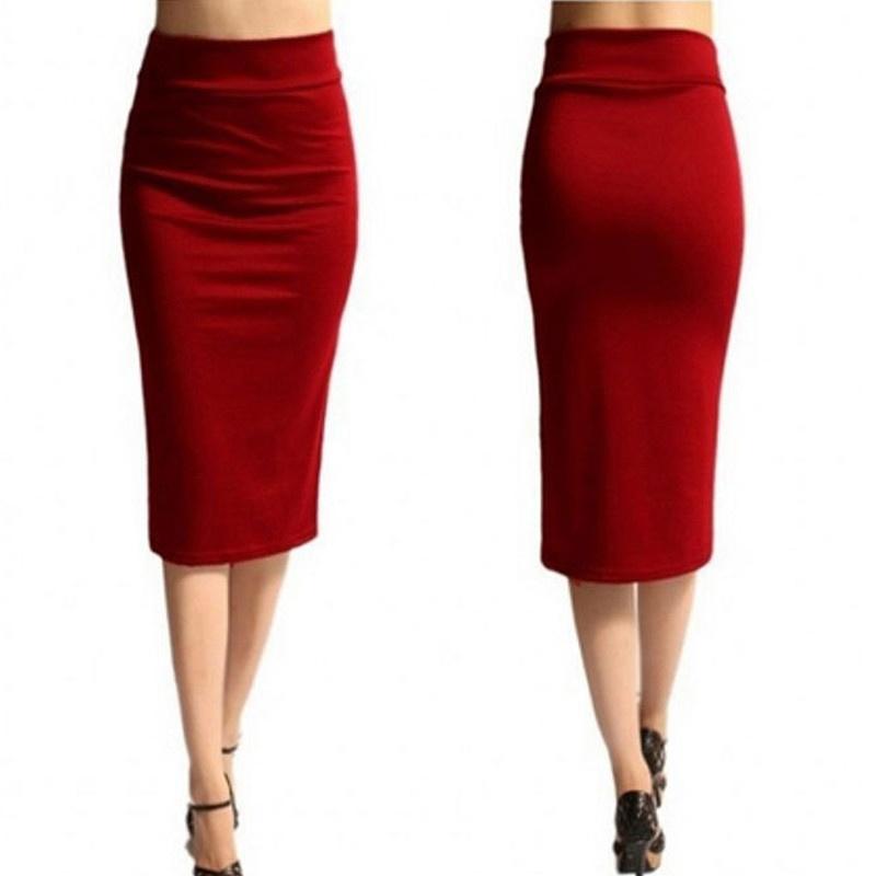 Fashion Women Ladies Pain Office Rozciągliwa spódnica midi z dżerseju ołówkowego