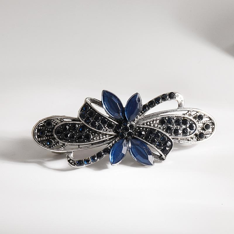 Clip de Primavera de Circonita Blanca Flor de Pedrería Brillante Clip Superior Clip Horizontal Elegante Adorno para el Cabello de Moda para Madres