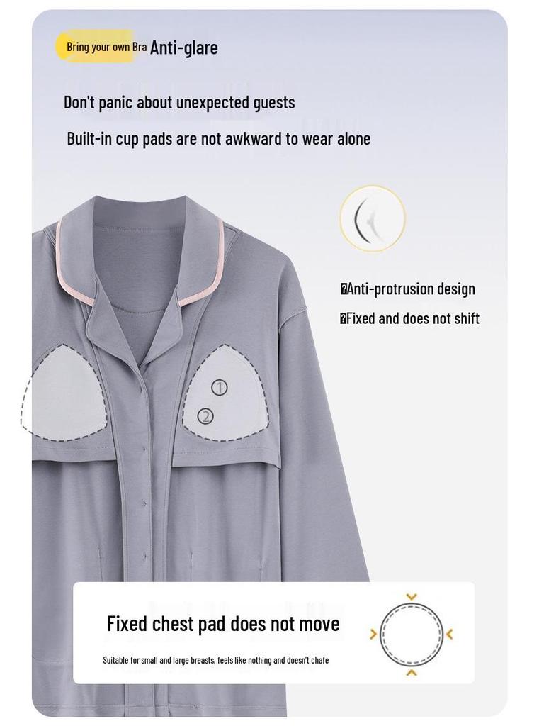 Damen Pyjama langärmlig aus reiner Baumwolle mit Brustpolstern - Vielseitig für Frühling, Herbst, Winter Homewear oder Oberbekleidungsset 2025.