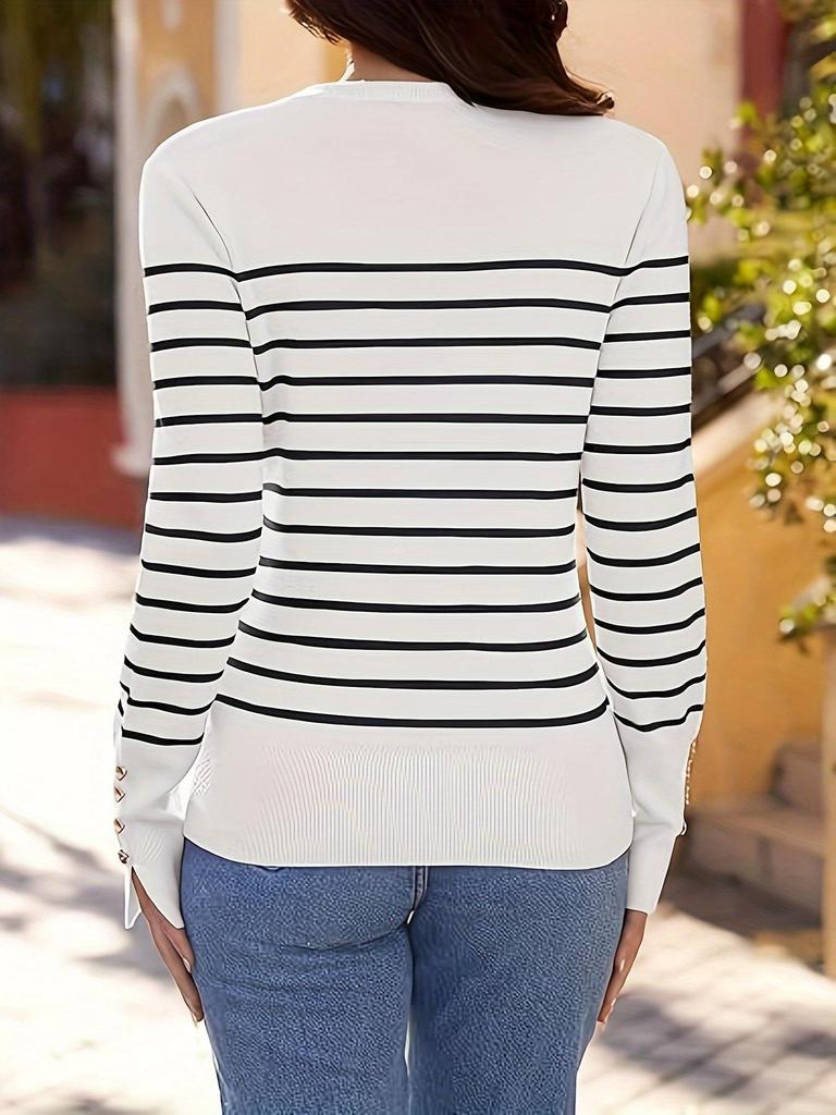 Women's Long Sleeve Striped Knit Sweater 54078L