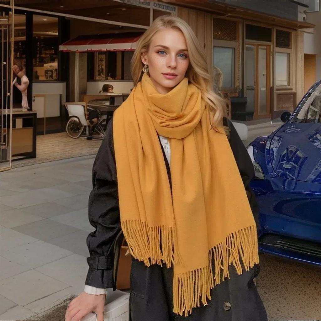 Solid Color Cashmere Scarf For Women Thick Warm Winter Pashmina Shawls Wraps Tassel Female Blanket Echarpe Bufanda Hijab