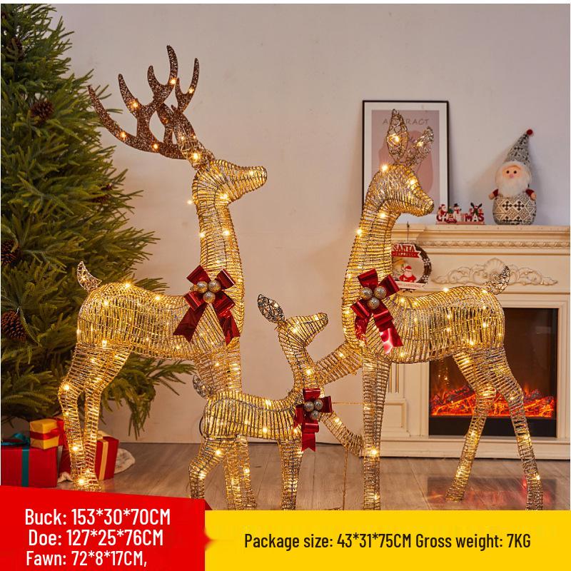 Father and Son Glowing Deer Wrought Iron Ornament for Holiday Display