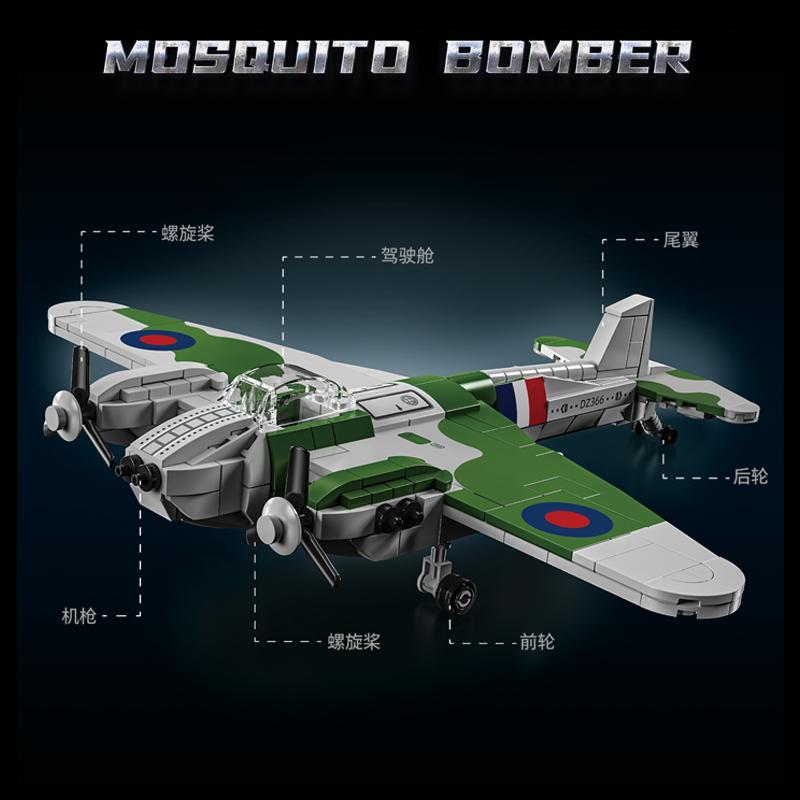 UK Military WW2 De Havilland Mosquito Air Fighter Building Block Set Light Battle Bomber High-tech Block Bricks Set For Children Toys Playsets Kit