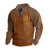 Spring and Autumn Men's Outdoor Casual Stand Collar Loose Corduroy Color Pullover Hoodie