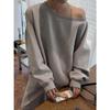 Louvre Spring Korean Athflow One-Shoulder Relaxed Sweatshirt for Women