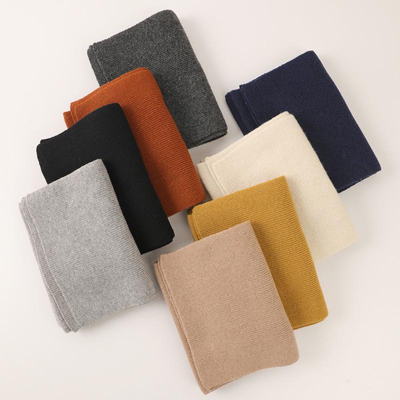 

Wool knitted scarf Unisex autumn and winter scarf Couple plain warm medium and long scarf 150cm темно-синього кольору