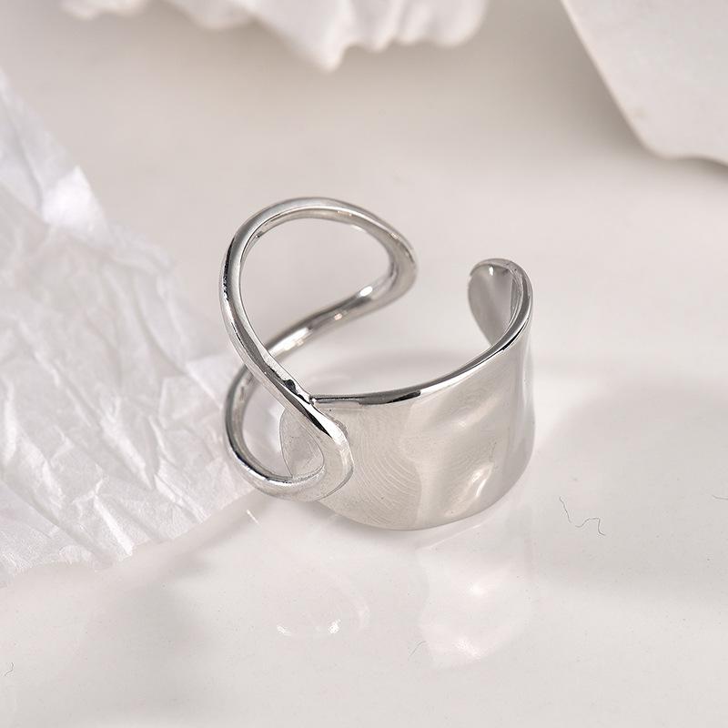 

925 Sterling Silver Simple Hollow Wide Surface Finger Rings For Women Fashion Wedding Engagement Party Charm Jewelry