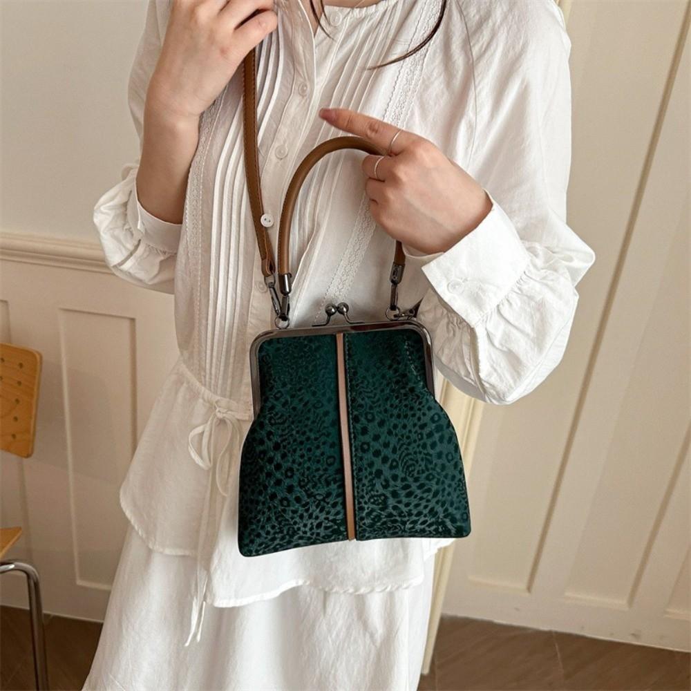 Large Capacity Kiss Lock Shoulder Bag Leopard Print Vintage Handbag Crossbody Bag  Shopping