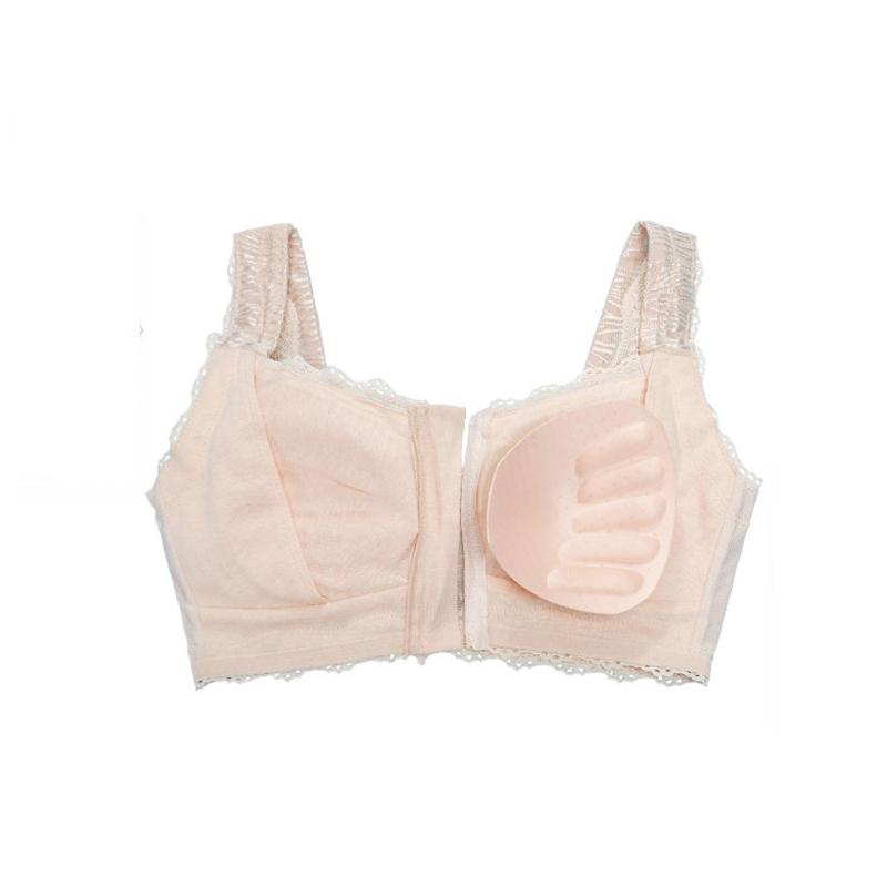 Front Button Zipper Bra Without Steel Ring Gather Sexy Underwear Women's Thin Section Large Size Full Cup