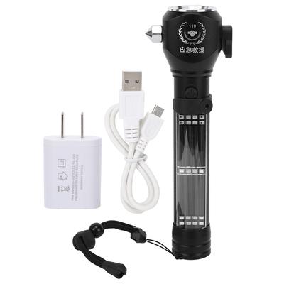 Solar Power Working Lamp Outdoor Defensive Strong Light Multifunction Emergency Flashlight with Safety Hammer
