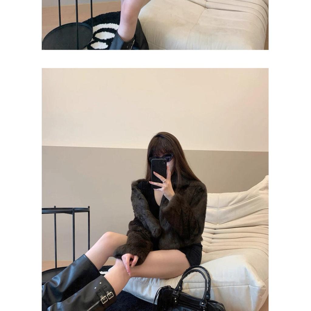 Hot Girl Cool Studded Caggle Motorcycle Bag Twist Tote Bag Oil Wax Cowhide Tote Bag Women's Single Shoulder Underarm Bag