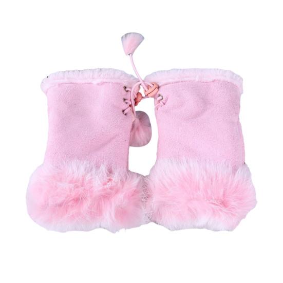 Women Fingerless Gloves Winter Suede Faux Fur Gloves Warm Fuzzy Half Finger Mittens for Women Girls Teens Writing Typing