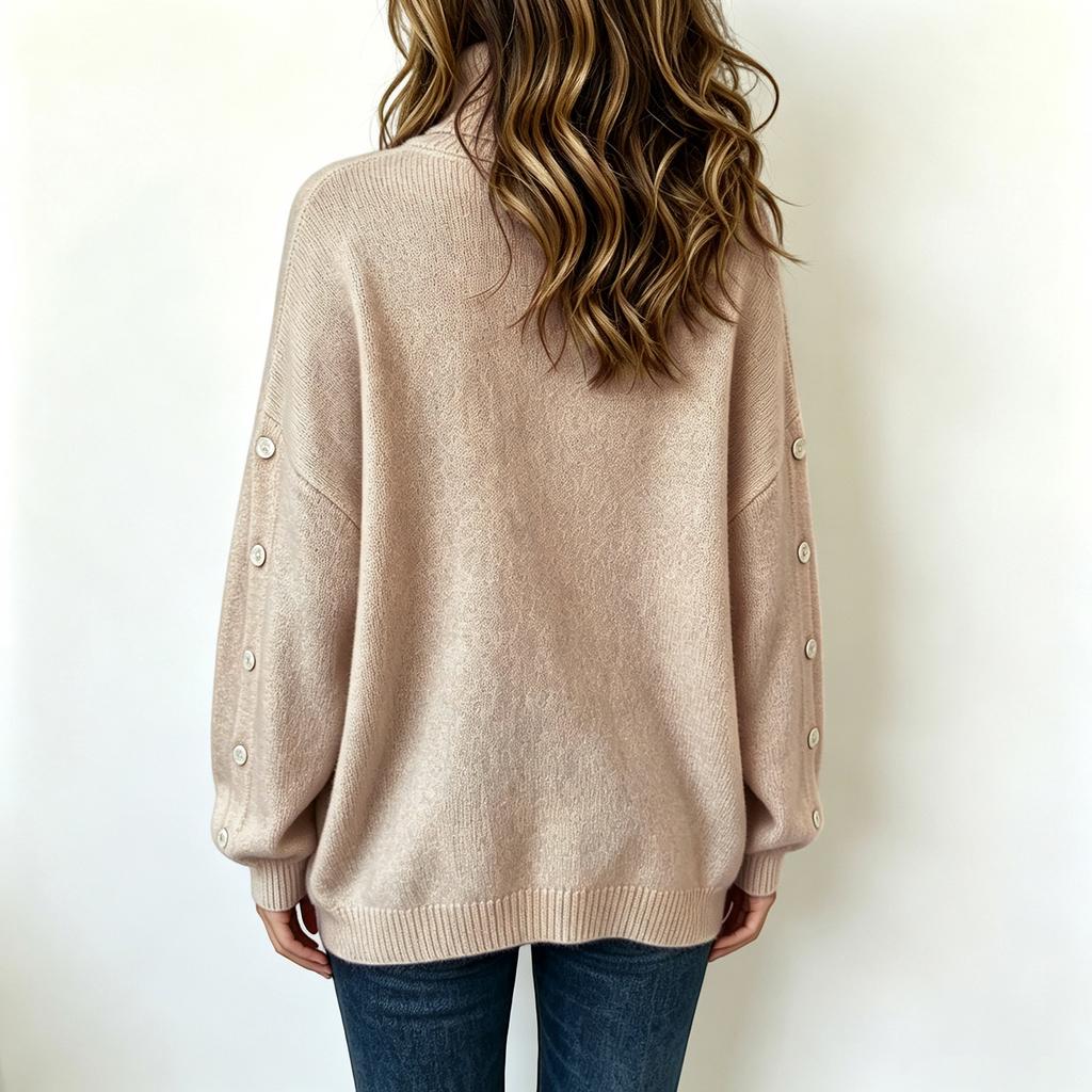 Women's Casual Turtleneck Button Sweater Long Sleeve Knit Pullover for Fall Winter