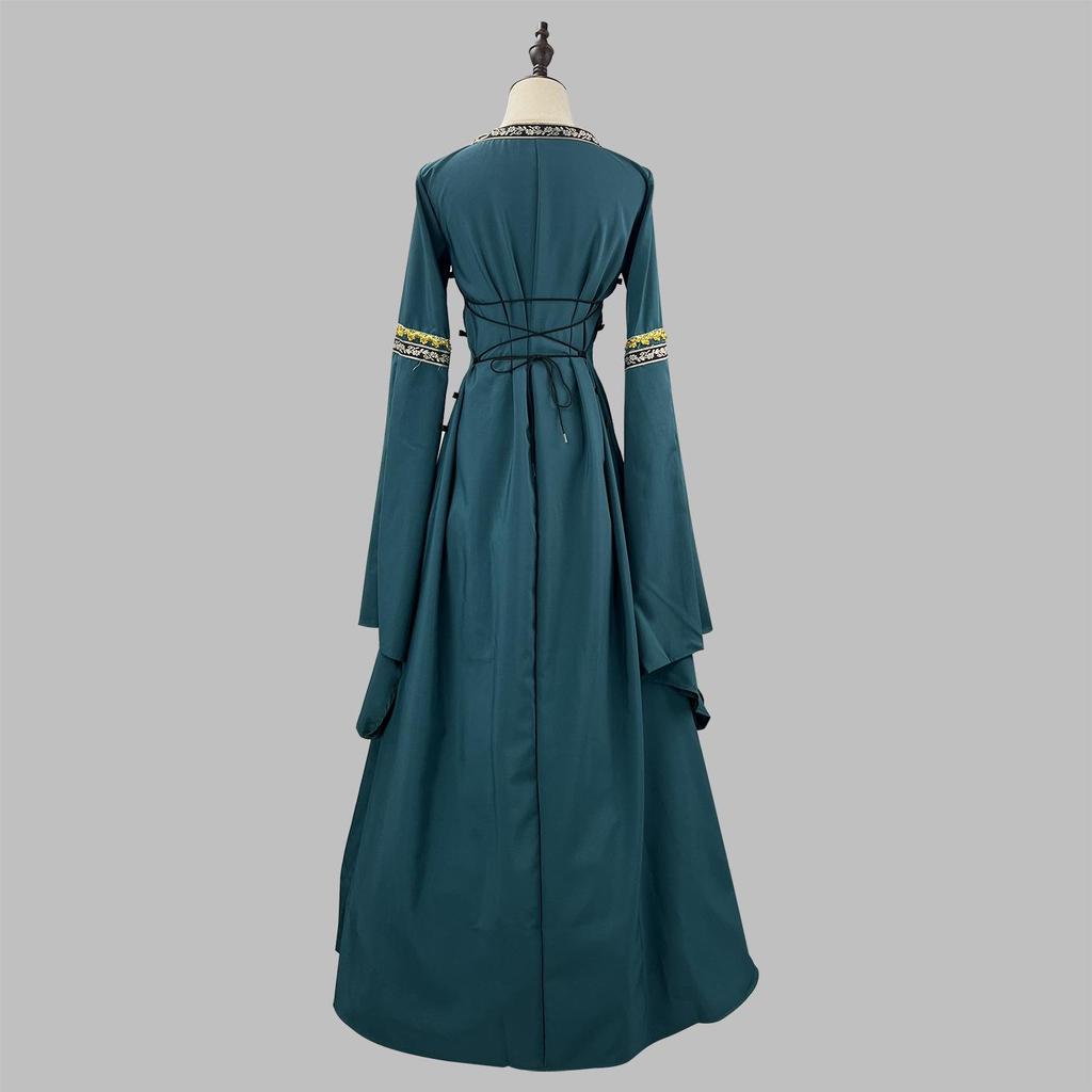 European & American Gothic Medieval Square Neck Bell Sleeve Plus Size Dress