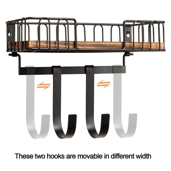 Wall Mount Ironing Board Hanger Storage Rack with Hooks Easy To Install Laundry Room Decor Organization with Storage Wood Base