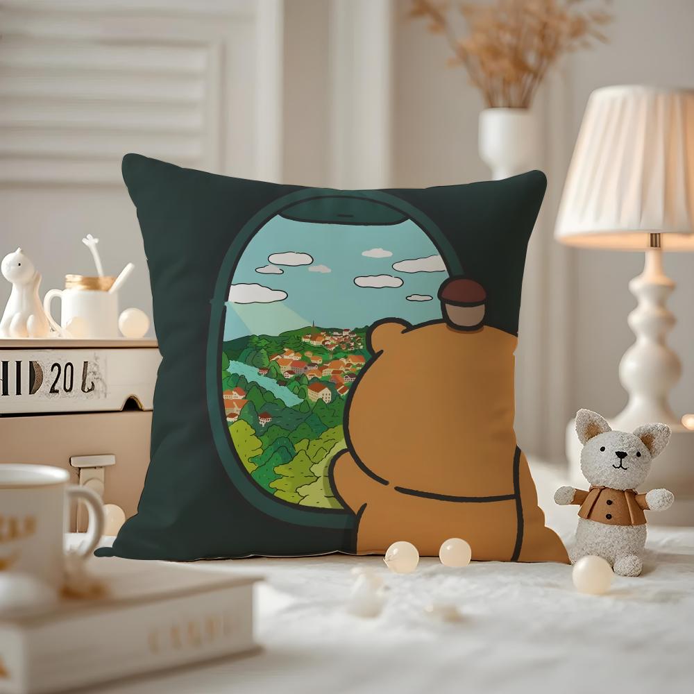 Cushion Cover Anti-dustmite Pillowcase Invisible Zipper Silky Short Plush Sofa Cushion Cover Cute Bear