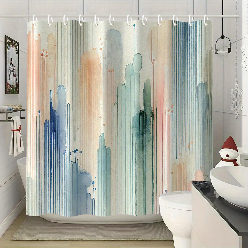 Cortina de Ducha Abstracta Paisaje Urbano Acuarela 1 Pieza Con 12 Ganchos Para Baño Decoración del Hogar Poliéster Impresión Plana 2D 70.8X70.8 Pulgadas