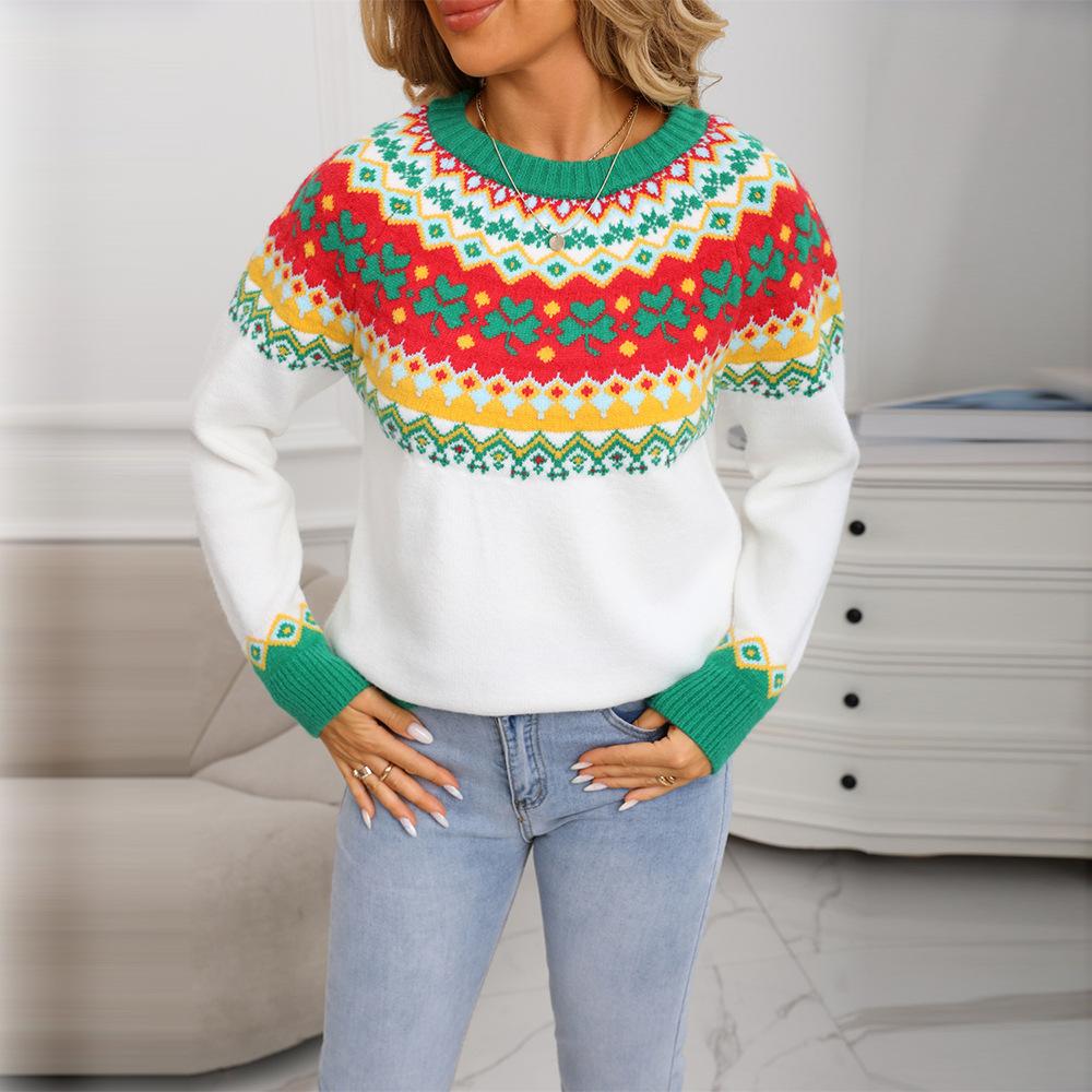 Retro Pullover Sweater for Women, New Autumn and Winter Christmas Fashion Sweater, Jacquard Personalized Knitted Sweater
