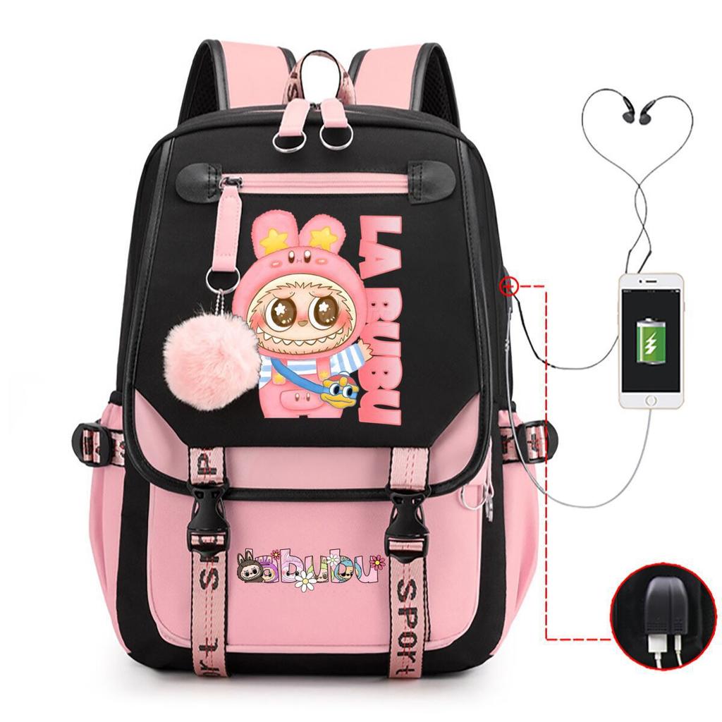 Cute LABUBU cartoon printed backpack for junior high school students with large capacity ins wind school bag