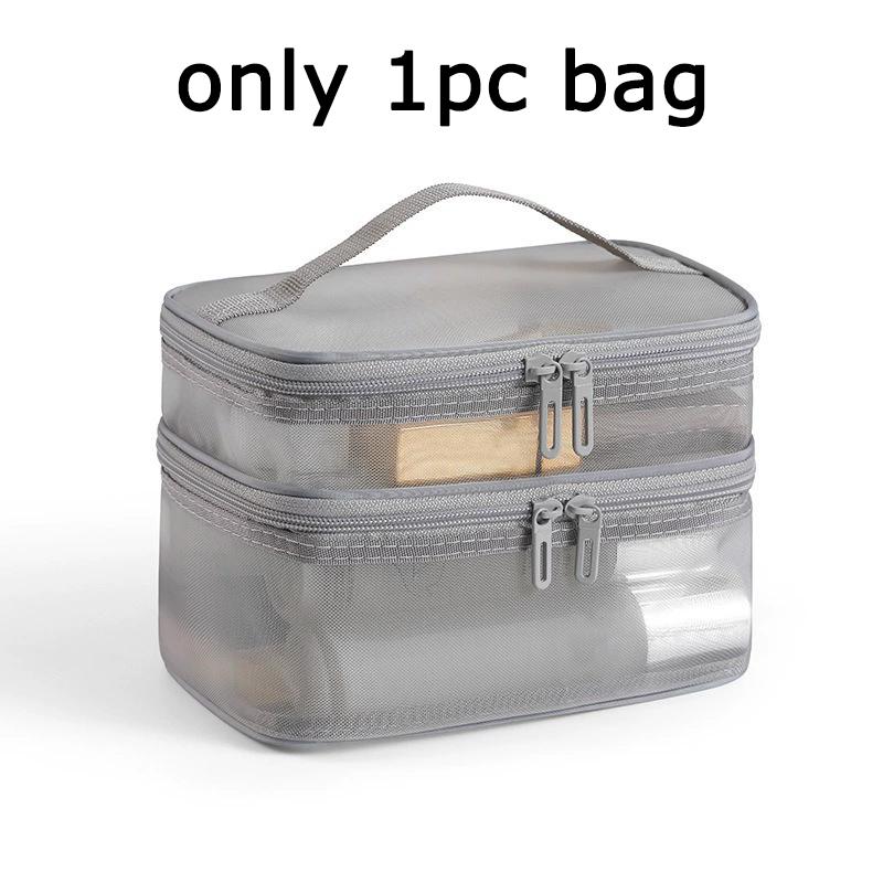 WTEMPO Dwuwarstwowe Torby Kosmetyczne z Siatki o Dużej Pojemności, Podwójny Zamek Błyskawiczny, Przenośne Torby do Przechowywania z Uchwytem na Podróż Służbową, Podróżne Torby z Siatki na Makijaż, Kosmetyczki