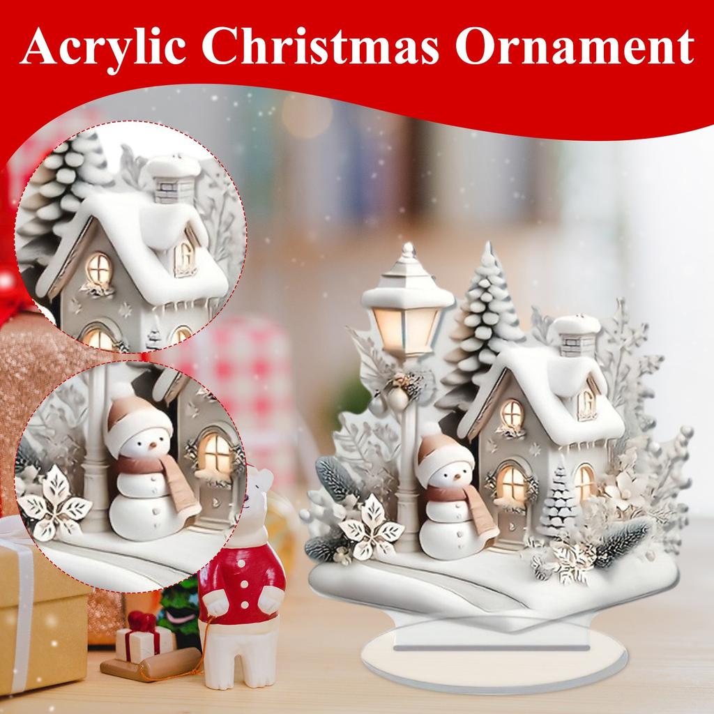 Acrylic Flat Christmas Ornament Snowman House Desktop Decoration Snow Micro