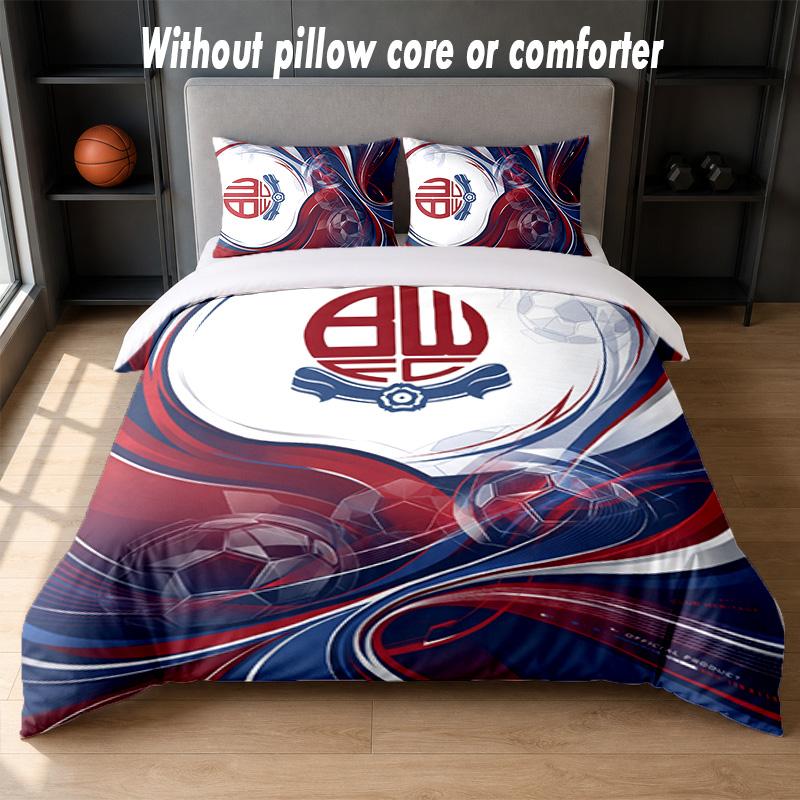 Bolton Wanderers FC Design Bed Bedding Set 1 Duvet Cover + 2 Pillowcases Soft Breathable Household Bed Linens
