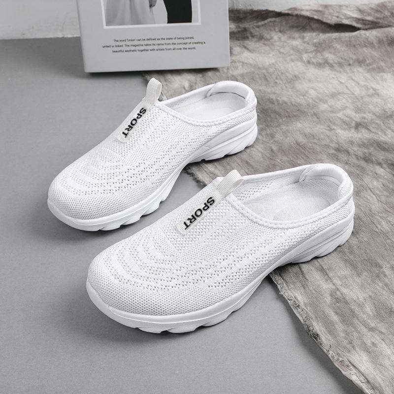 2024 Women's Breathable Mesh Slip-On Walking Shoes - Large Size, Casual Half-Drag Design