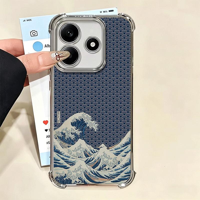 Japanese Wave Kanagawa Surfing Plating Phone Case For Xiaomi Redmi Note 14 15 Pro Plus 13 12 11 11S 11T 10 9S 9 5G Anti-Fall Air
