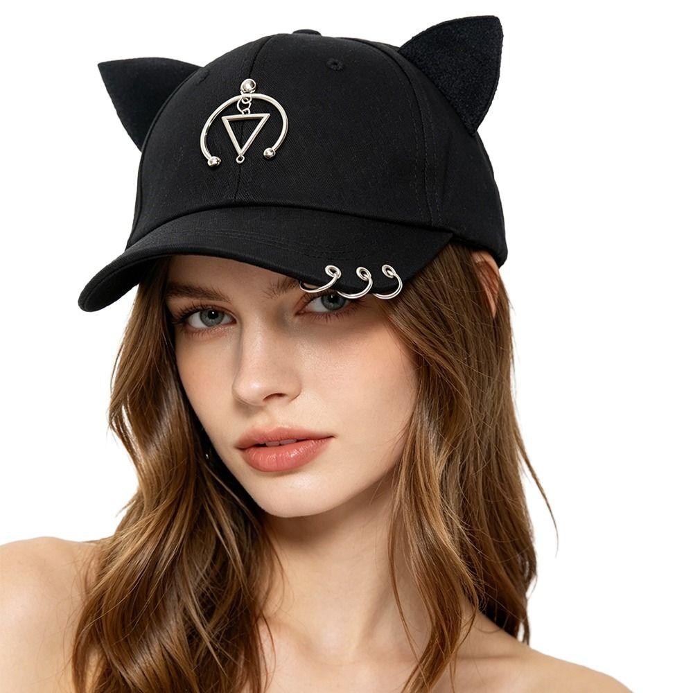 Metal Rings Baseball Caps Cat Ear Dad Hat Creative Sunscreen Hat Outdoor