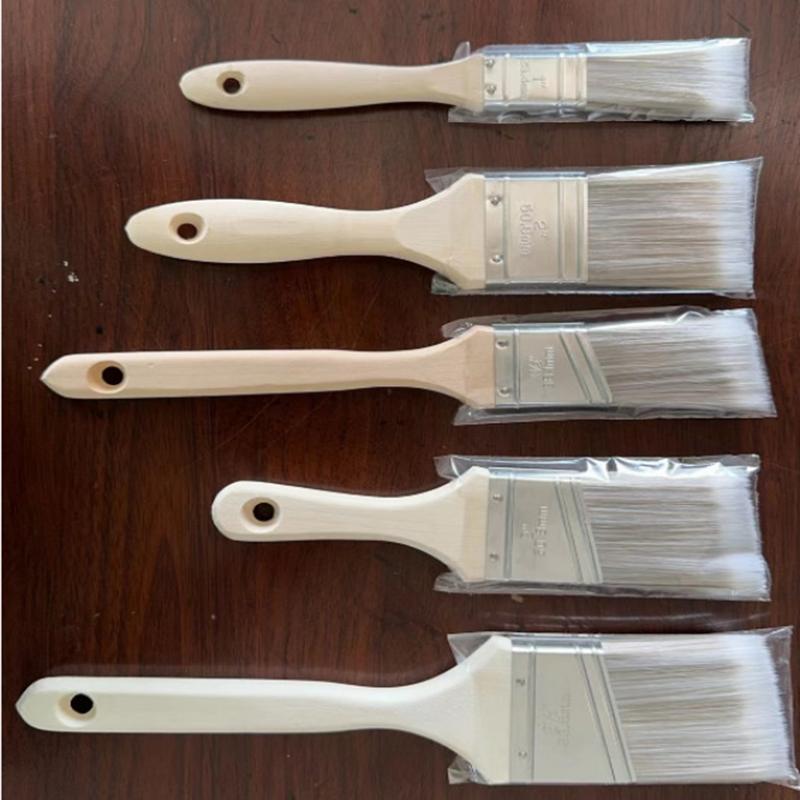 5Pcs Paint Brush Set White Coffee-colored Paint Long-handled Bevel Art-specific Nylon Brushes for Barbecues and Marine Use
