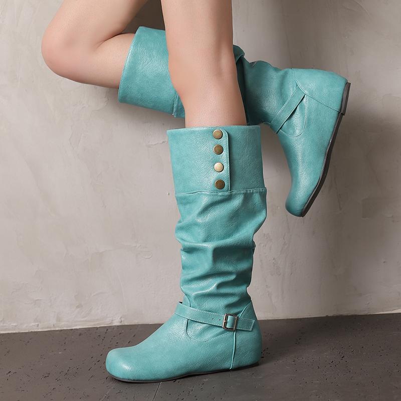 Women's flat-bottomed casual boots autumn and winter new inner height increase solid color large size medium boots