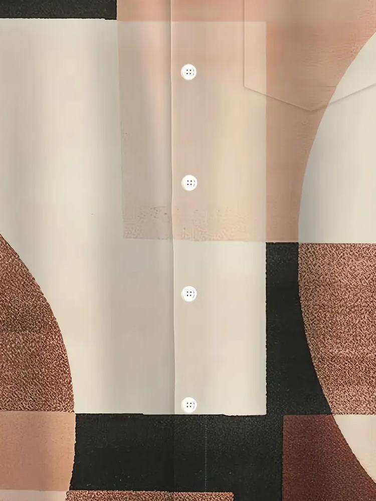 Mens Fashion Short Sleeve Geometric Pattern Button Shirt Trendy Versatile Breathable and Comfortable