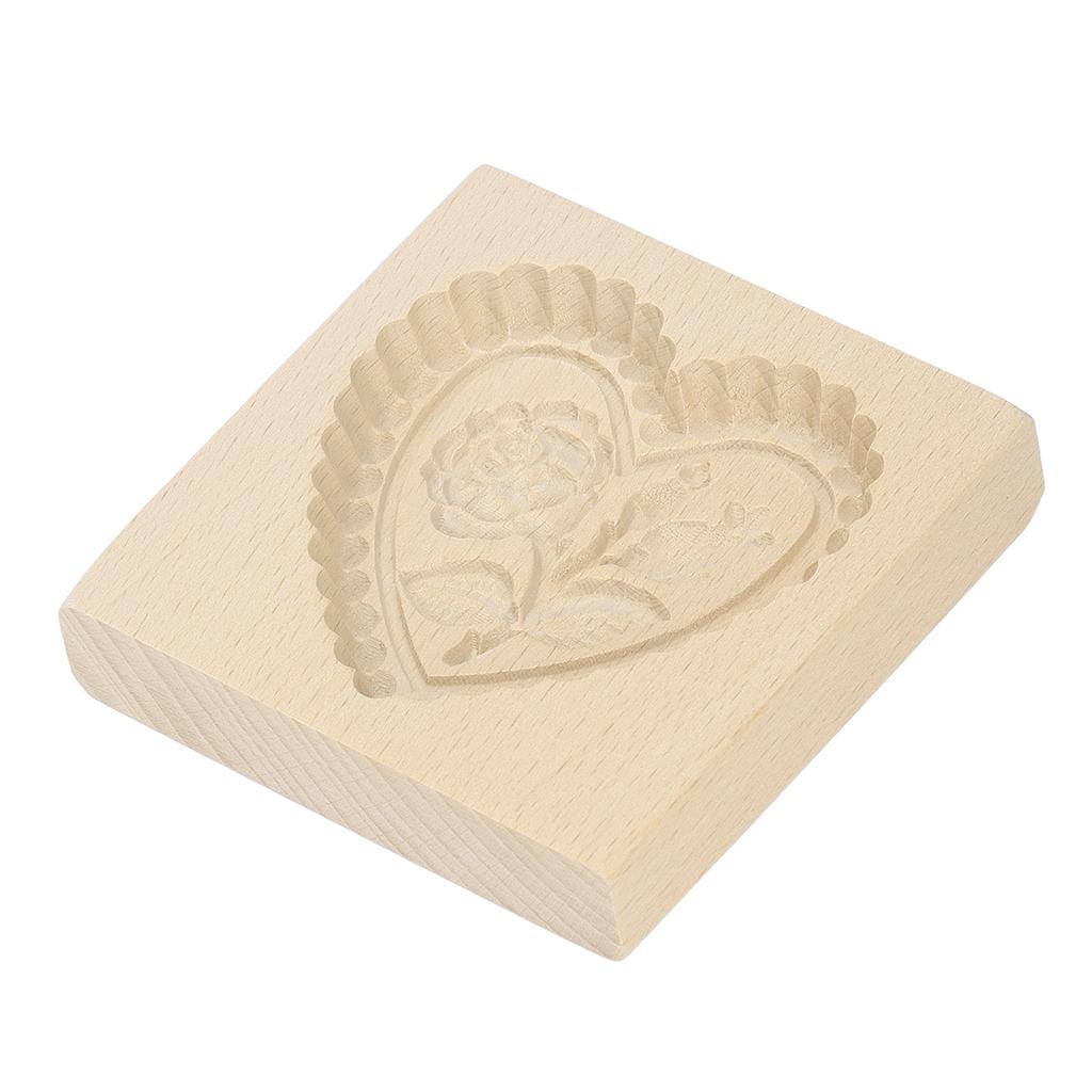 Ausstechform aus Holz, leicht zu lösen, wiederverwendbar, abwaschbar, mit geschnitztem Herzmotiv, ideal zum Backen in der Küche.