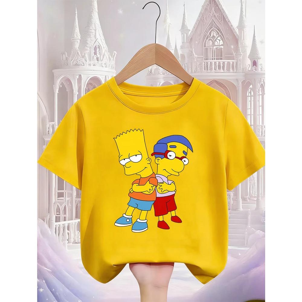 The Simpsons Cartoon Casual T Shirt Children Boys Girls Summer Cute Kawaii Crew Neck Fashion Street Tops