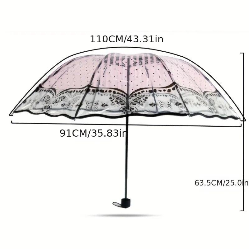 New Wave Edge Retro Transparent Paraply PVC Trevikbart Bågformad Fjäril Ros Paraply