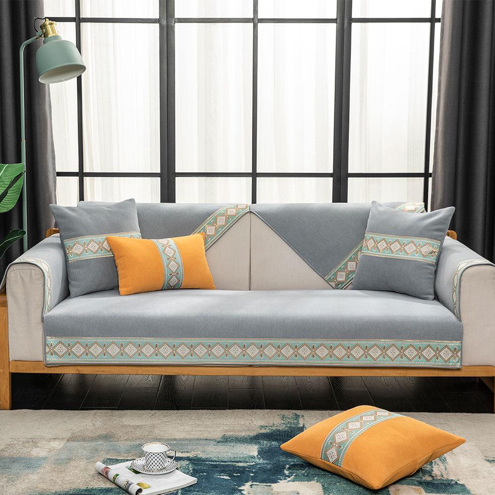Sofa Cover Non-slip Exquisite Embroidery Lace Sofa Cushion Solid Color Couch Cover 4 Seasons Universal Sofa Towel Pillowcase