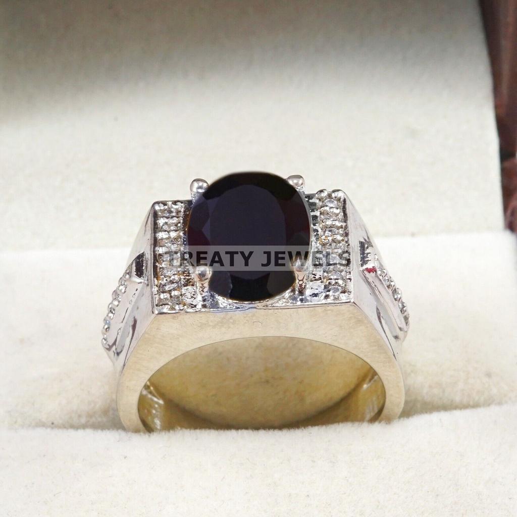 Black Onyx Oval Cut Gemstone With 925 Sterling Silver Ring For Men's #A837 JL375666948219