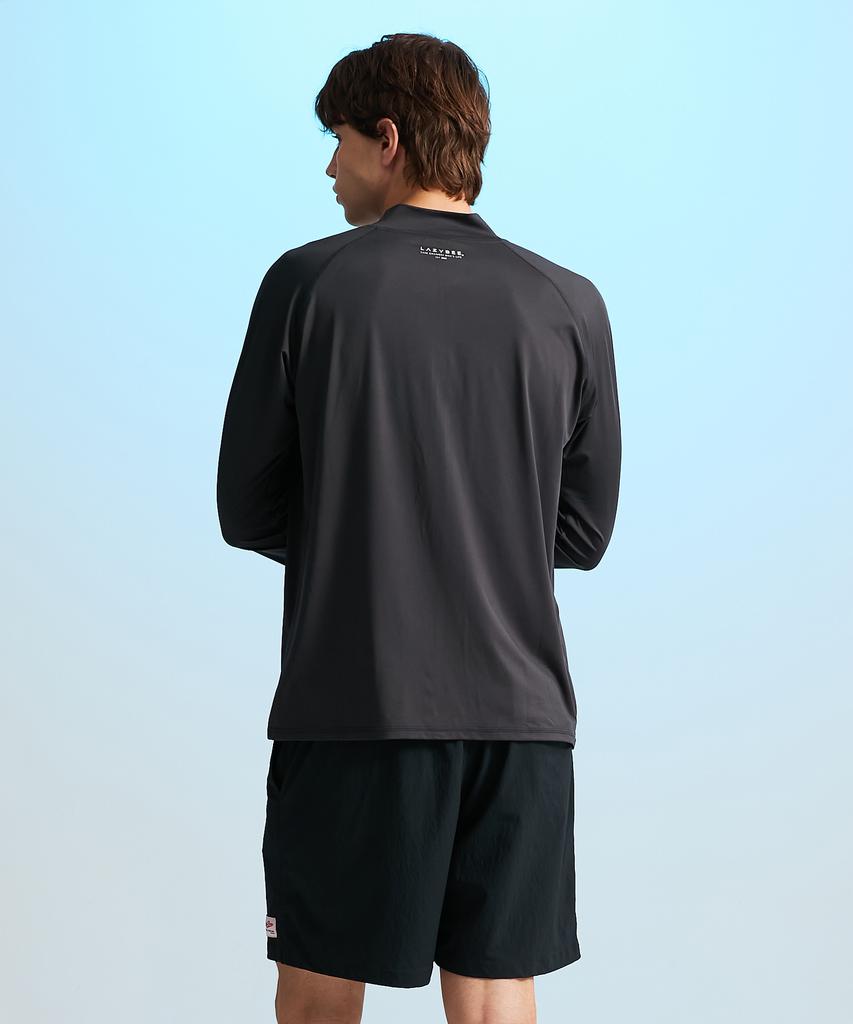 Leijibi [Set] Essential Loose Fit Long Sleeve Zip-Up Rash Guard + Swimsuit Shorts Set M Charcoal