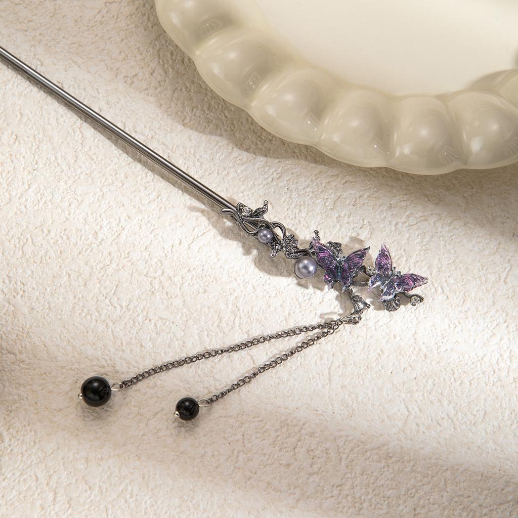 Nowy Chiński Sen Fioletowy Motyl Chwost Spinka do Włosów Trend Narodowy Styl Starożytny Zimny Wiatr Nisza Spinka do Włosów Krok Rocker Kobieta