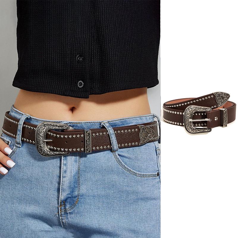 Rivet Hollow Bullet Decoration Belt  Leather Studded Goth Rock Wild Adjustable Women Punk Black Belt