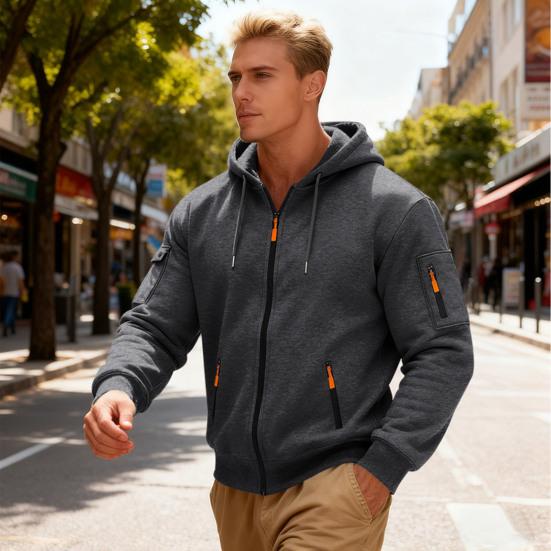Hanorac Gros pentru Bărbați cu Fermoar, Cald, cu Glugă, cu Buzunare cu Fermoar, Jachetă Sport Casual de Toamnă Iarnă pentru Sală, Activități Zilnice, Streetwear
