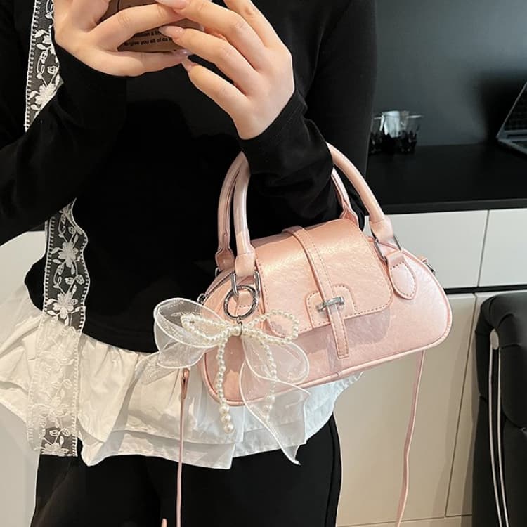 Pink Pearlescent PU Portable Messenger Bag