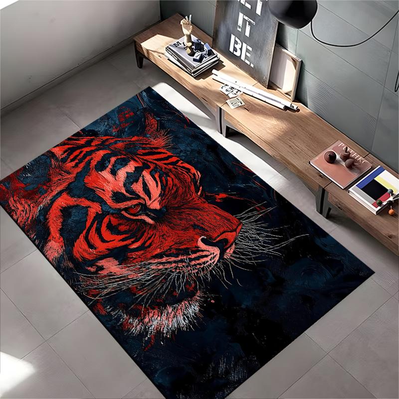Modern Artistic Red Tiger Pattern Area Rug for Living Room Decor Suitable for Use As an Anti-slip for Living Room Bedroom Sofas