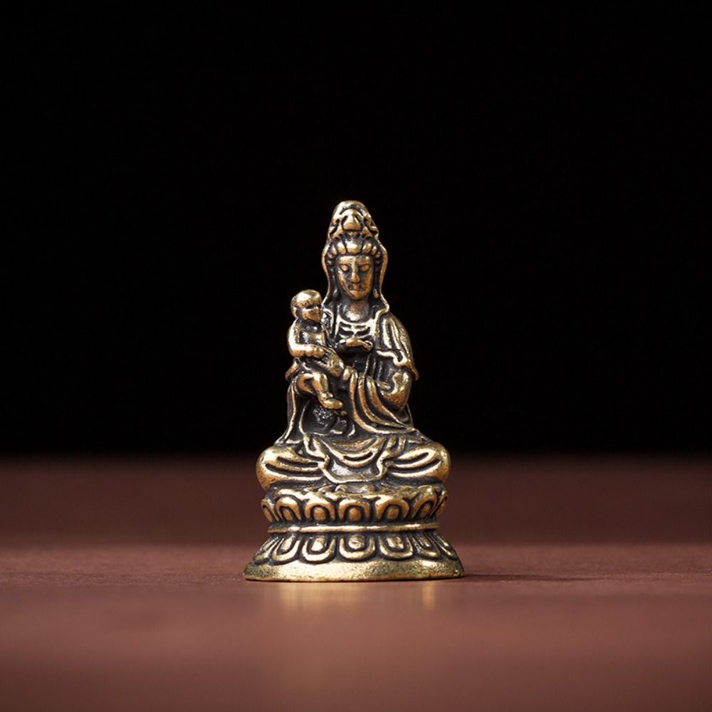 Mini Guanyin Buddha Statue Meditate Brass Buddha Ornament GuanYin Bodhisattva Ornament  Toy Gift