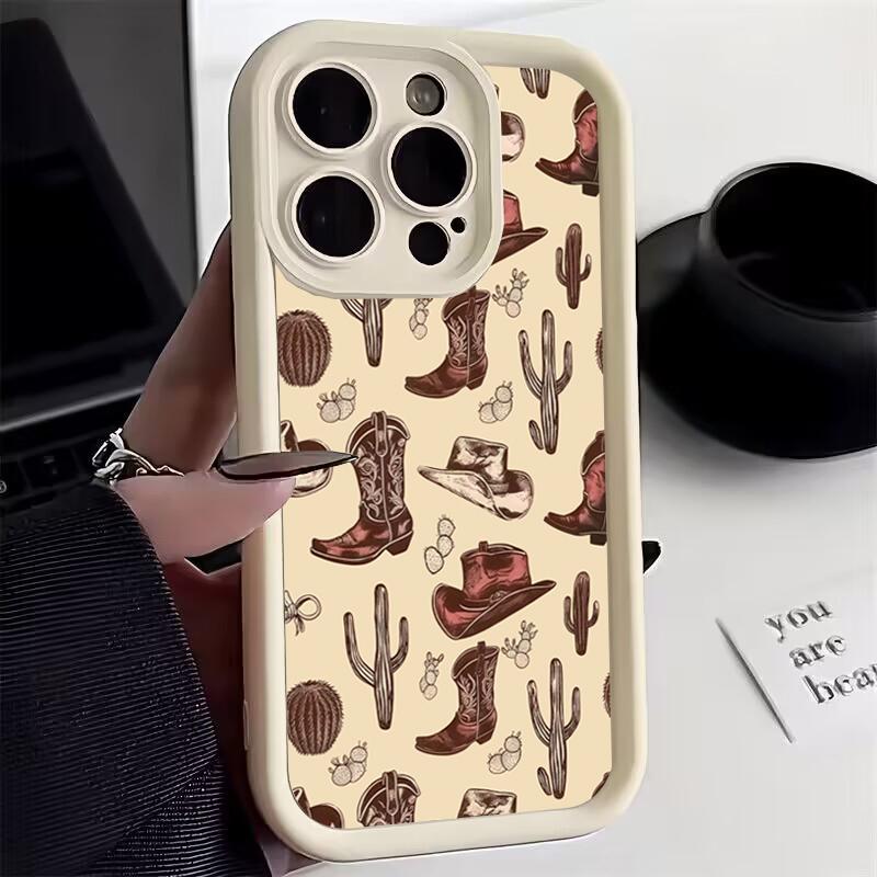 

For iPhone 16 Pro Max 15 Plus 14 13 12 11 17 Air 16E X XR XS Cover Western Graffiti Brown Shockproof Soft case iPhone XR
