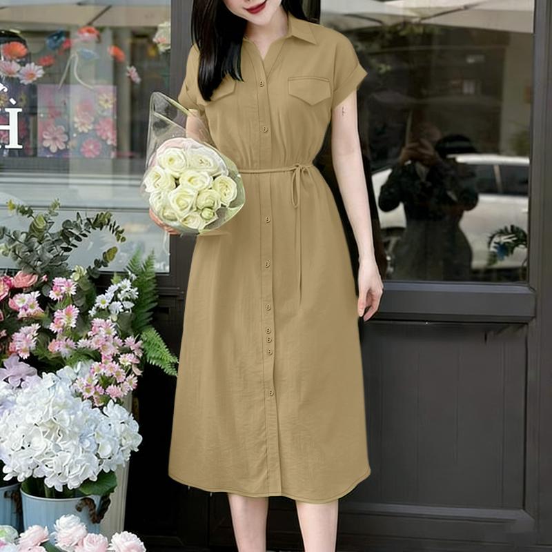 ZANZEA Robe chemise décontractée à manches courtes et col rabattu pour femme