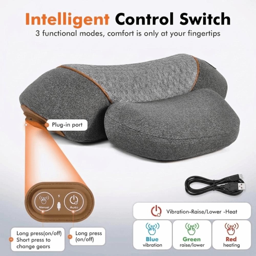 Vibration Massage Neck Massager Pillow Hot Compress Neck Stretch Pillow Office Use
