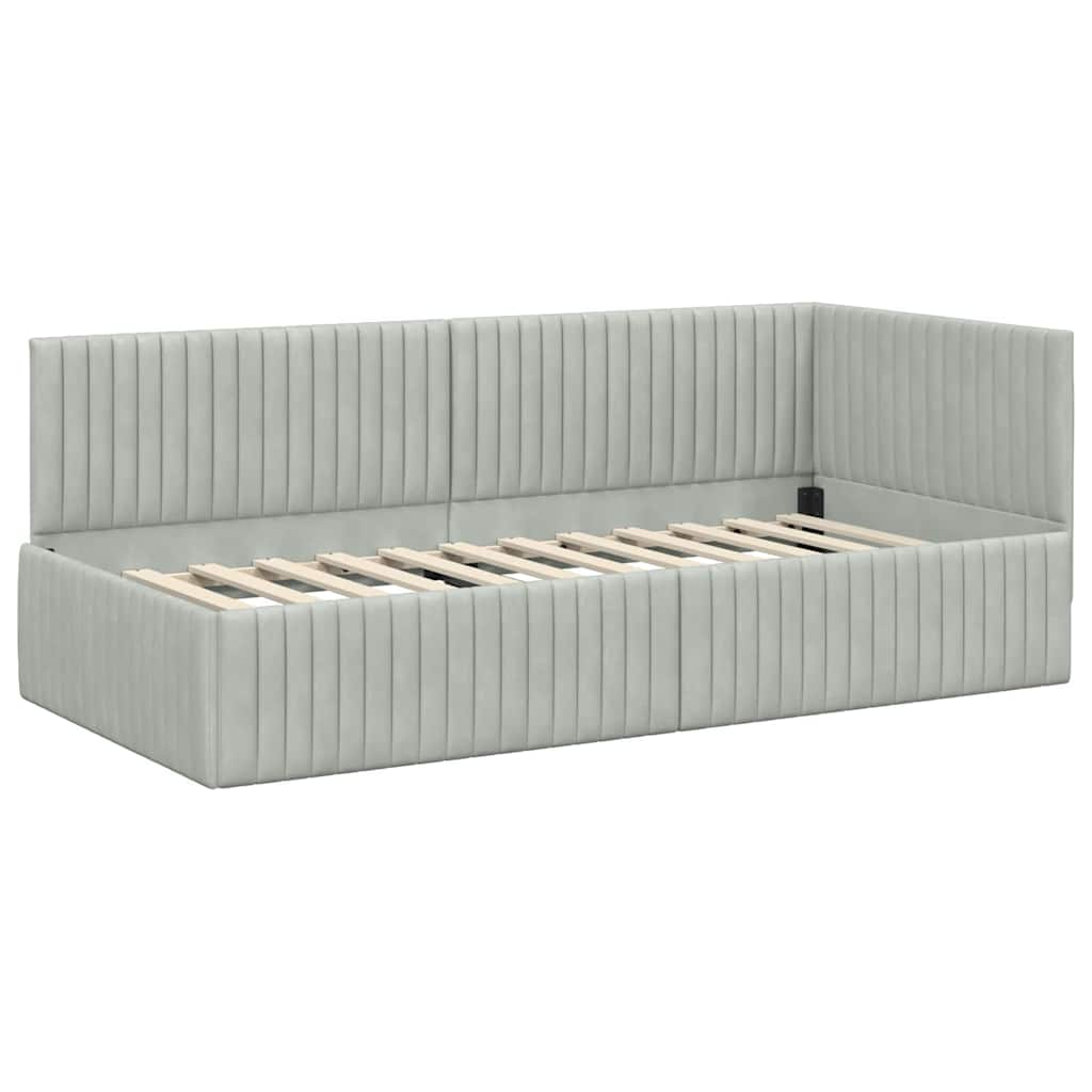 Corner Bed Frame with Headboard Light Gray 90 Cm X 190 Cm Velvet